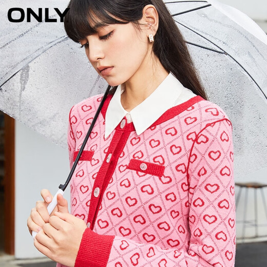 ONLY秋冬时尚撞色条纹长袖圆领短款针织衫女|12343B002 C22 细绒粉色 XS 155/76A