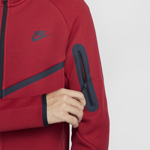耐克（NIKE）官方男子连帽衫秋季卫衣针织休闲叠搭舒适拉链口袋HV0950 687健身红/黑 L