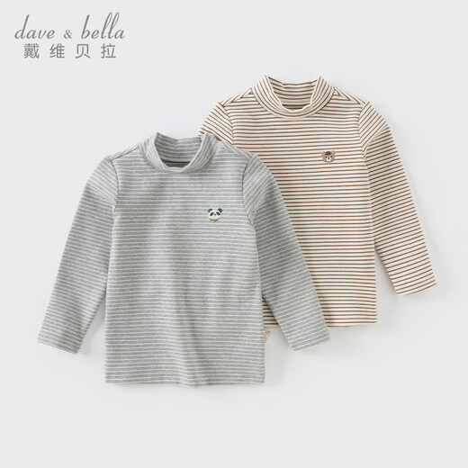 DAVE&BELLA new autumn and winter children's striped t-shirt baby half turtleneck top boys' clothes children's long-sleeved bottoming shirt gray DB4243492 100 cm (recommended height 90-100cm)