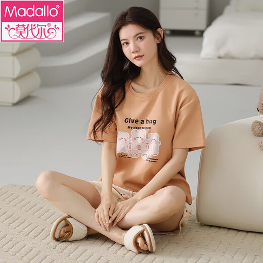 莫代尔睡衣女夏款纯棉短袖短裤薄款甜美可爱纯色休闲全棉女士家居服套装 9856 M