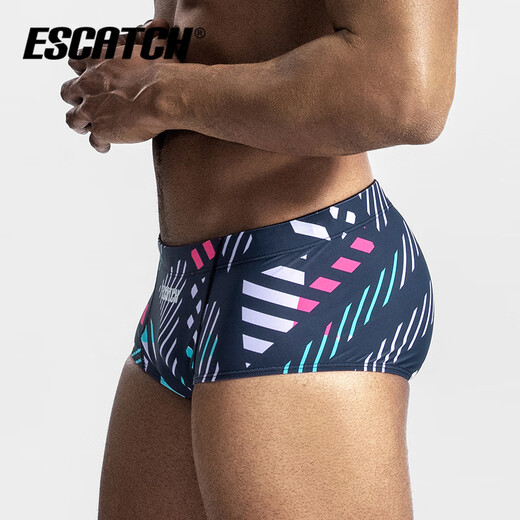 ESCATCH swimming trunks for men, professional racing large triangle swimming trunks, widened to prevent embarrassment, small square angle, men's training swimming equipment EY05 Navy Geometry 2XL (height 180-185cm, weight 83-93kg)