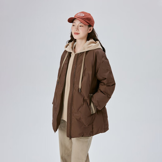 ERAL winter new fake two-piece down jacket women's hooded loose fashion warm baseball jacket honey tea brown M 160 recommended 110-130 Jin Jin equals 0.5 kg