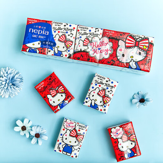 Nepia Hello Kitty Katie handkerchief paper 3 layers 10 draws * 10 pack portable printed mini bag handkerchief paper tissue