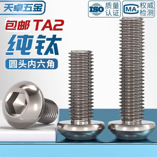 Tianzhuo Hardware National Standard TA2 reines Titan Titanlegierung Rundkopf Sechskantschraube Flachkopfschraube Pilzkopf Rundbecher M3M4M5M6 M5*10 5 Stk