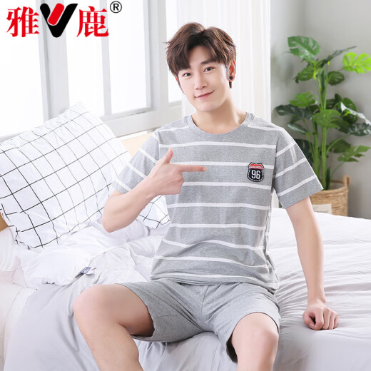 Yalu Pyjamas Männer rein Baumwolle Sommer plus Fett Plus-Größe voller Baumwollmänner Sommer-Heimkleidung kurzärmelige Jugendkoreanische koreanische Art dünne halbärmelige 9928# [Kurzärmel-Shorts] l [90-125jin [Jin gleich 0,5 kg]]