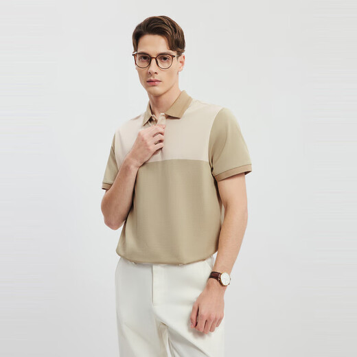 Siete lobo [lavable a máquina + 9.6% que contiene seda de morera] Polo de manga corta Summer Nuevo lana de seda Micro-deslizamiento Top 701 (caqui) l 170/88a