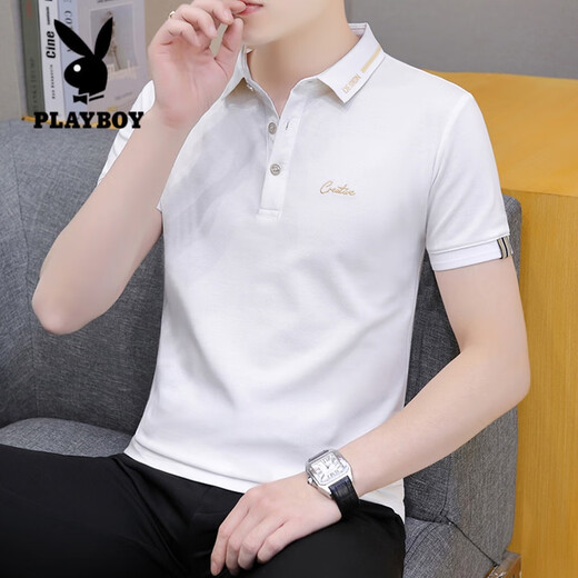 Playboy (Playboy) Kurzärärmiges T-Shirt für Männer im Sommer Cool Ice Seide High-End einfaches lässiges Dünn-Lteel-Business-Baumwoll-Baumwoll-Polo-Hemd hellblau 681 Modelle XL 125-140jin [Jin entspricht 0,5 kg]