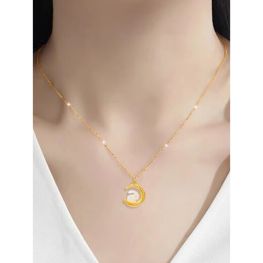DR GRAFFCARNY gold necklace women's pendant 2025 new 18K color gold clavicle chain for girlfriend's birthday gift Moon Rabbit Necklace