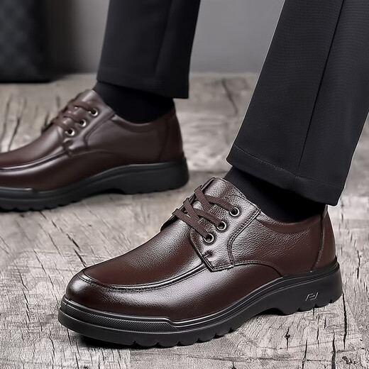 YRC Yierkang Herrenschuhe Frühling und Herbst Atmungsbezogene Kopfschicht lässige Lederschuhe formale Geschäft im mittleren Alter und ältere Daddy-Schuhe 6627 Vierjahressaison Schwarz 44