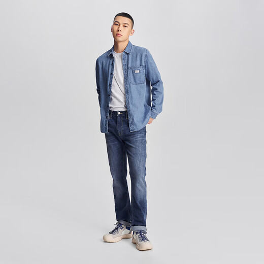 Lee standard version lapel classic workwear design men's long-sleeved denim shirt daily casual trend LMT009 light blue XL