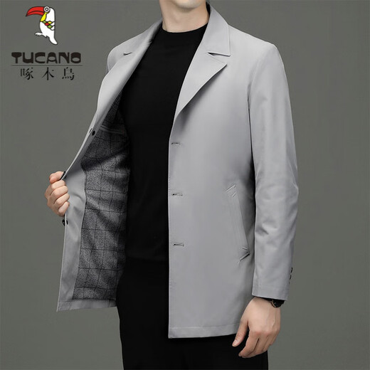 Woodpecker (TUCANO) windbreaker jacket for men 2026 spring and autumn new style mid-length business casual suit collar thin spring and autumn top black XL 180 recommended 145-160 Jin Jin equals 0.5 kg