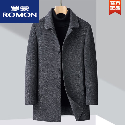 ROMON high-end cashmere coat men's mid-length autumn and winter thickened down liner double-sided woolen coat lapel dark gray 2316 style 190/104A