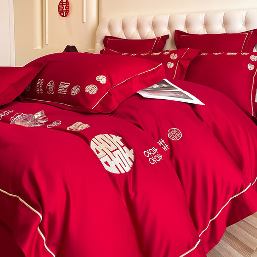 Antarctic people's wedding bedding four-piece set wedding quilt core + four-piece set + pillow core wedding room set full set 8 romantic accompanying [Wedding Set] 1.5m bed seven-piece set [2.0m/4Jin [Jin equals 0.5 kg] soy quilt]