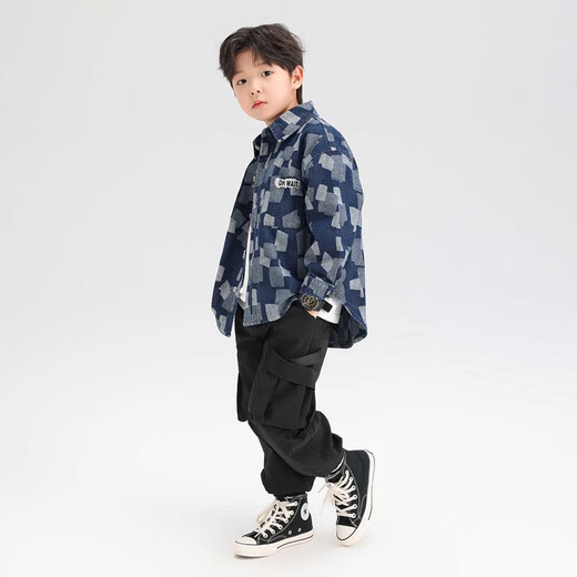 Zuoxi Boy Denim Hemdjacke dünne 2025 Neue Kinder Frühling und Herbst Tops Jungen Kleidung Denim Farbe 150