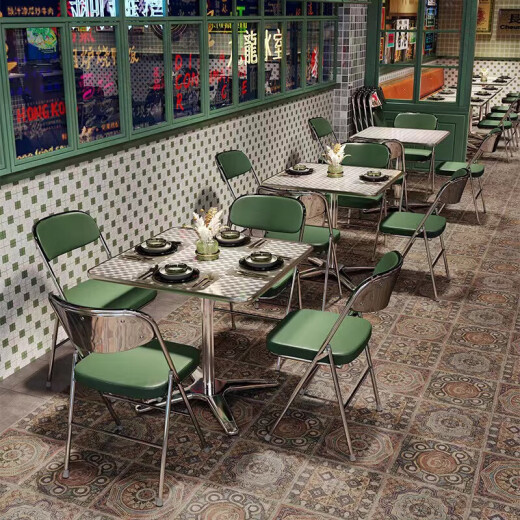 Stopp American Industrial Style Bar Iron Dining Chair BBQ Retro Nostalgic Snack Bar Food Stall Chair Internet Celebrity Ice Room Port Dark Green Folding Chair Electroplated Legs [Thickened PU Leather Standard
