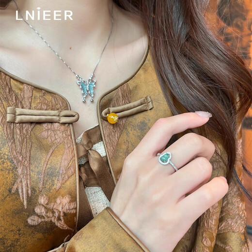 Lnieer925 Silver Blue Water Jade Gourd New Chinese Style National Style Ring Women's Index Finger Ring Adjustable Ring Light Luxury Niche Blue Water Jade Gourd Ring S925 Silver