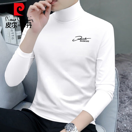 Pierre Cardin men's turtleneck bottoming shirt 2025 spring and autumn thickened cotton long-sleeved T-shirt slim mid-collar autumn top N013 carbon gray + N013 black L 175