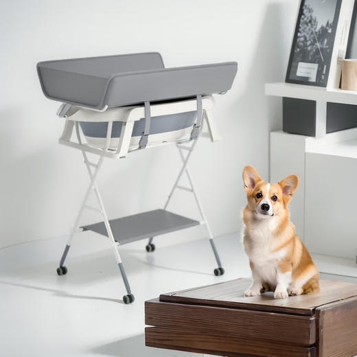 KAAIMOOL Pet Bath Basin Dog Bath Basin Cat Small Dog Bending-Free Adjustable Drainage Folding Bathtub Bathtub + Bracket + Lifting Wheel Set + Storage Layer + Table Mat