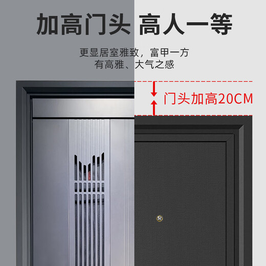 Nijinjia Class Anti-theft Door Household Entry Door Ventilation Door Middle Door Safety Door Higher Door Head + Aluminum Foil Filling + Ventilation and Breathable Anti-Prying Dark Hinging Page Entering Door Custom Door 2150*960/2050*1050 Higher Door Head + Remote Visual Intelligent Lock + Package Installation