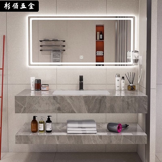 
XMSJ rock slab wash basin ceramic seamless double-layer bathroom cabinet integrated wash basin hotel bathroom washing fish belly white seamless basin smart mirror with supporting hardware SPWY60*50 has sold 7586 pieces
