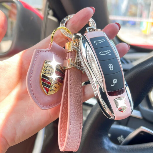 Geeignet für Porsche Diamond-Set Style Paramela Macan Cayenne 911 Schlüsselschale 718 Frauenschnallenbeutel 4S Ein Stil Doppelreihe Diamond Miami Blue H Lanyard