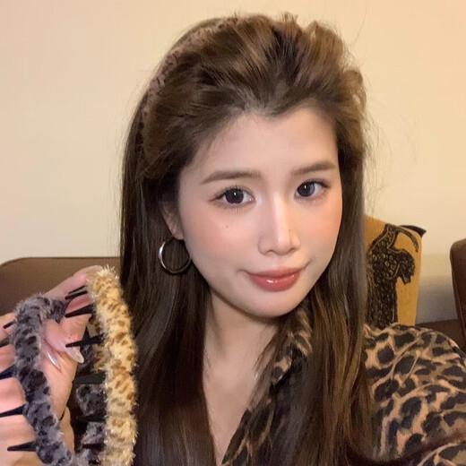 美发工具复古气质豹纹带齿毛绒发箍高颅顶防滑发卡化妆发饰头箍 3#深豹纹发箍