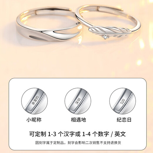 MZMZ Cupid's Feather Couple Ring PT950 Platinum Pair of Plain Rings Requesting Wedding Rings for Girlfriend's Birthday Gift Local Warehouse for Next-Day Delivery - Light Luxury Living Rings Free Engraving (Live/Closed Both)