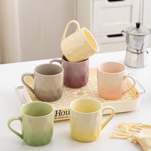 Xiderun Light Luxury Water Cup Tray Housewarming Cup Set High-end Living Room Home Coffee Table High-Value Ceramic Water Set Gradient Six Colors Water Cup Set + Tray + Cup Holder