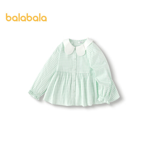 Balabala Balaba children's clothing children's long-sleeved shirt girls autumn clothing sweet and cute literary plaid top children's lapel white and green tone 00414 120