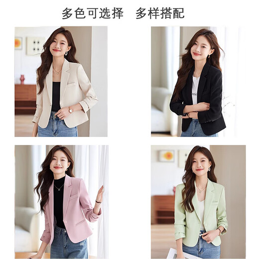 Jian Ting Spring and Autumn Fashion New Off-White Small Suit Jacket Women's Korean Slim Short Casual Small Suit Top Single Off-White Suit L