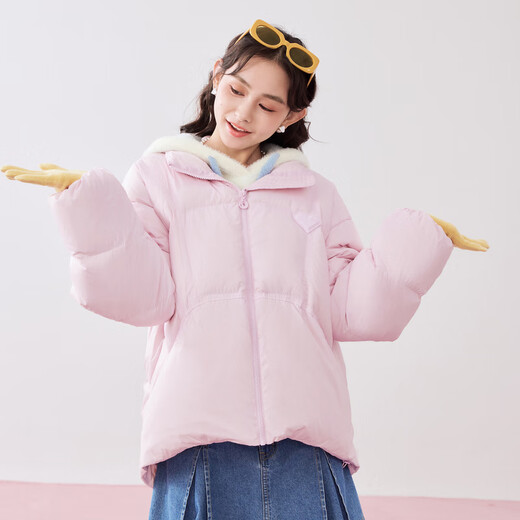 乐町小奶油面包羽绒服女冬季新品A字短款甜美风轻薄保暖外套 粉色（现货） S