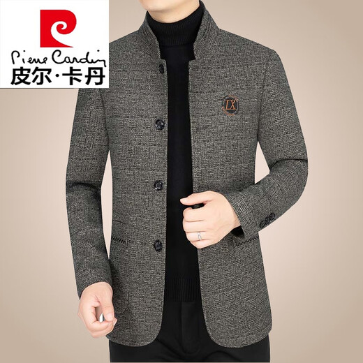 Pierre Cardin Spring and Autumn Wool Wool Jacket Men's New Men's Business Casual Stand Collar Middle-aged Men's Jacket Dad's Wear Navy Blue 175/L (115-130Jin Jin equals 0.5 kg)
