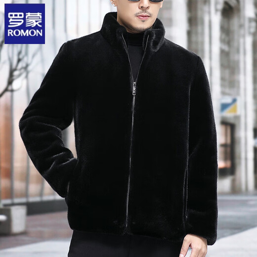 ROMON 2026 new mink velvet winter fur one-piece hooded stand-up collar mink fur whole mink Haining fur coat for men stand-up collar 50 100-115Jin Jin is equal to 0.5 kg