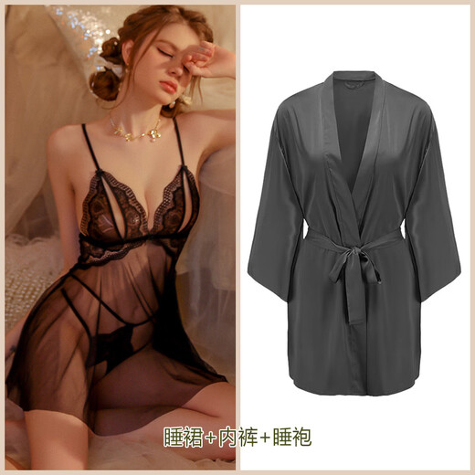 Adore autumn and summer ladies sexy pajamas underwear suspenders girlfriend nightgown home clothes sex nightgown free of charge hot mysterious black nightgown + panties + nightgown L