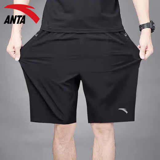 ANTA shorts men's summer ice silk quick-drying three-quarter pants casual loose running breathable sports pants men's pants -2 basic black zipper pocket M 170