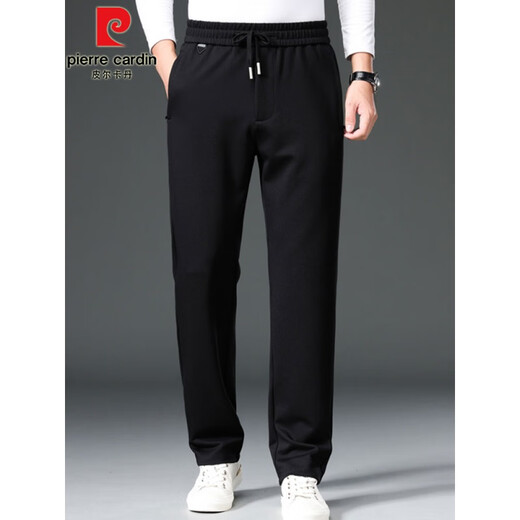 Pierre Cardin high-end casual pants for men with elastic waist, autumn and winter casual sports pants for men with open placket, middle-aged men's pants, thick trousers, loose black, autumn and winter styles L 127-140Jin Jin is equal to 0.5 kg
