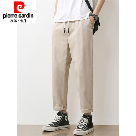 Pierre Cardin Summer mince Pantalon décontracté pour les hommes lâches 2025 Nouveau pantalon polyvalent conique à neuf points de glace d'été pour hommes noirs 9904 S 95-110jin [Jin est égal à 0,5 kg]