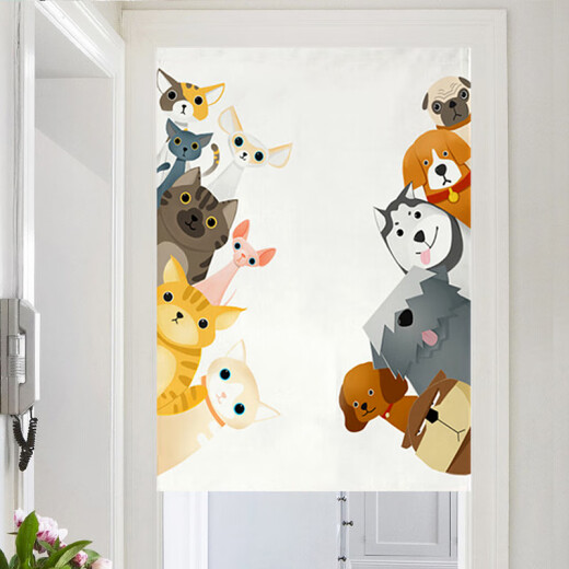 Diyin door curtain fabric curtain partition curtain home kitchen bathroom half curtain no punching cute cats and dogs 85*120cm