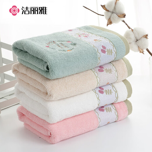 Jie Liya (grace) pure cotton adult household face wash towel, soft bath towel for men and women, soft bath towel for men and women, thickened and absorbent, thickened (pink + green + brown) - garden style