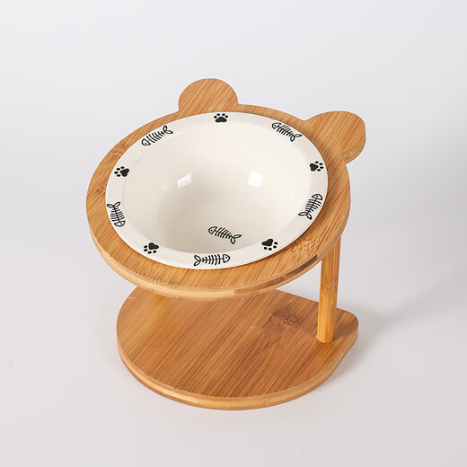 CLCEY ceramic cat bowl shelf protects cervical spine, prevents black chin, small dog, non-slip, anti-knockover, Teddy height-adjustable dog bowl, small fish bowl + single bowl shelf