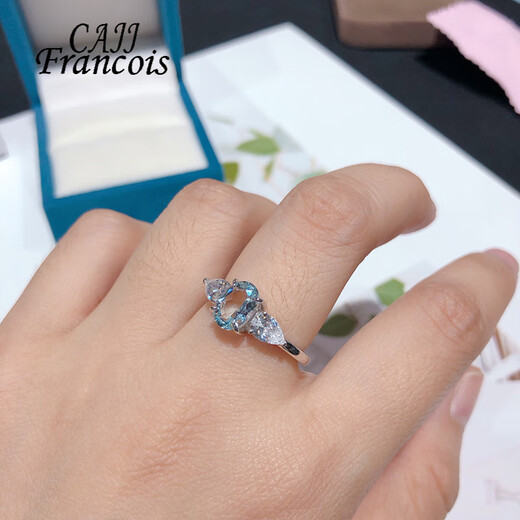 CAJJ Francois 1.2 carat aquamarine ring women's natural colored gemstone 925 silver inlaid jewelry accessories design sense No. 12