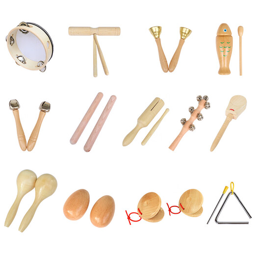 音念幼儿园音乐教具奥尔夫儿童打击乐器套装响板沙锤三角铁铃鼓双响筒 木柄碰铃一对
