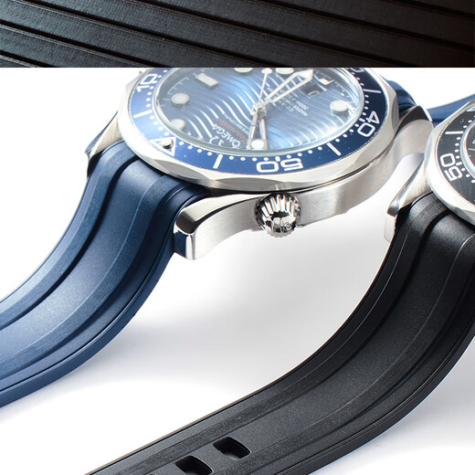 Omega strap new Seamaster 300 fluororubber watch chain Ocean Universe 007 AT 150 men's silicone 20mm Omega - black + silver buckle (top fluororubber 20