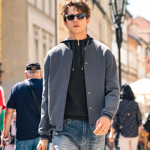 Mr. Bu Bu Silhouette Semi-Zipper Sweater para hombres en primavera y otoño. Séter de color sólido que reduce la edad KT15781 Galaxy Gray L (175)