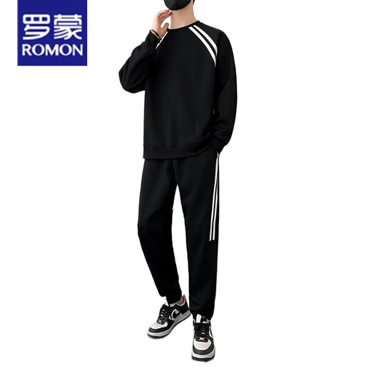 Romon Casual Sportswear Anzug Männer Frühling und Herbst 2024 Neue langärmlige Herrenkleidung mit einem hübschen runden Hals-Sweatshirt 9230 White Grey [Set] 3XL
