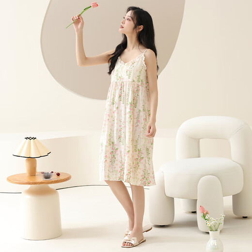 Catman Yunduo Cotton Pyjamas Damen-Hosenträger Nachthemd ohne Sinn für Brustpolster und Anti-konvexe Punkte im Sommer kann der neue Stil im dünnen Sommer getragen werden [Yunduo Cotton + Brustpad] 6624 L [Gewicht 100-120 Jin [Jin gleich 0,5 kg]]]