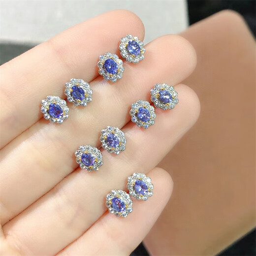 GOR Fat Donglai's same tanzanite earrings new product natural s925 silver inlaid blue-purple gemstone earrings temperament style random pair of earrings