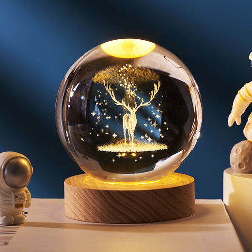 Yunya Starry Sky Astronaut 3D Internally Carved White Crystal Ball Luminous Base Night Light Creative Glass Ball Ornaments for Boys and Girls Solar System 6cm + Warm Light Base Color Box
