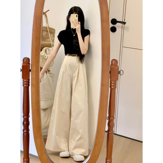 Oudihui Pantalon décontracté féminin nouveau nouveau style 2025 Symine de thé Small Clothes Sports Pantalon à jambes larges du costume pour femmes Top + Pantalon [avec ceinture] L [suggéré 110-120 Jin [Jin est égal à 0,5 kg]]]