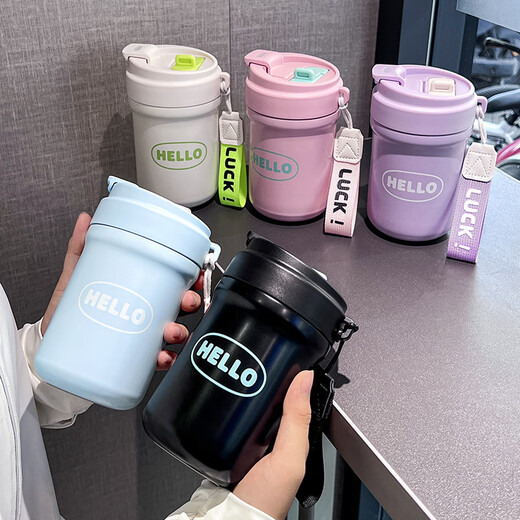 GROOT高颜值316不锈钢咖啡保温杯学生水杯大容量吸管杯子礼品定制logo 月光白 500ml